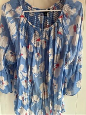 Zac & Rachel Blue Floral Smocked Peasant Blouse